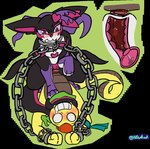 angry bdsm blushing_profusely bodily_fluids bondage bound chain chained dominant dominant_female duo female feral genital_fluids genitals held_up internal internal_vaginal leaking light_bondage male male/female penis precum shy vulva neon_dontlook nintendo pokemon eeveelution generation_5_pokemon generation_6_pokemon humanoid pokemon_(species) scrafty sylveon