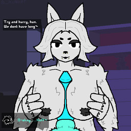animal_genitalia animal_penis anthro big_penis breasts canine_genitalia canine_penis dialogue duo exposed_breasts facial_piercing female genitals lip_piercing male male/female nose_piercing nude penis piercing speech_bubble text kumkat aqua_marine minnow_blueheart canid canine canis fox mammal wolf 1:1 aliasing digital_media_(artwork) english_text hi_res