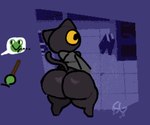 abstract_background anthro big_butt black_body bottomless bottomless_anthro bottomless_female butt clothed clothing duo ellipsis female female_anthro magic_wand male purple_background robe simple_background smile smirk standing tail yellow_eyes sludgegutss google google_doodle magic_cat_academy momo_(google) weather_frog_(google) domestic_cat felid feline felis mammal digital_media_(artwork) portrait signature three-quarter_portrait