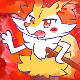ambiguous_anthro ambiguous_gender angry anthro biped blush blush_stickers cross-popping_vein cute_fangs dipstick_tail fangs front_view hand_on_hip holding_object holding_stick looking_at_viewer markings open_mouth simple_background snout solo standing stick tail tail_markings teeth annyui0611 nintendo pokemon braixen canid generation_6_pokemon mammal pokemon_(species) 1:1 2024 digital_drawing_(artwork) digital_media_(artwork) hi_res japanese_description portrait three-quarter_portrait translated_description