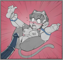animal_genitalia animal_penis ankles_tied anthro armor blush blush_lines border bound breasts butt cybernetics disembodied_penis duo equine_genitalia equine_penis fangs feet female female_focus genitals grey_border hands_tied hands_tied_to_feet headgear headgear_only helmet helmet_only humanoid_feet humanoid_genitalia humanoid_vulva imminent_sex machine male male/female medial_ring nipples open_mouth penis plantigrade shortstack shortstack_female solo_focus teeth vulva wide_eyed naughtyjester samurai_pizza_cats polly_esther cyborg domestic_cat felid feline felis mammal 2025