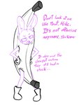 2023 anthro banana banana_costume beanie_(roommates) biped bonnie_(fnaf) boots buckteeth clothing costume dialogue digital_media_(artwork) ellipsis english_text female five_nights_at_freddy's food food_costume footwear front_view fruit gloves half-closed_eyes halloween halloween_costume hands_on_own_hips handwear holidays lagomorph leporid looking_at_viewer mammal narrowed_eyes offscreen_character open_mouth plant rabbit roommates:motha scottgames sketch solo soulcentinel standing teeth text