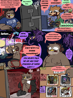 angry anthro areola beak beard black_clothing black_robe blood blood_from_eye blood_tears bloody_tears bodily_fluids brown_areola brown_beard brown_body brown_facial_hair brown_feathers brown_fur brown_hair brown_nipples clothed clothed_anthro clothed_male clothing collar color_coded color_coded_speech_bubble computer computer_keyboard computer_monitor conspiracy conspiracy_board controller crying crying_blood desktop desktop_computer dialogue electronics facial_hair fast_food feathers flat_screen_monitor food footwear fully_clothed fully_clothed_anthro fully_clothed_male fur game_controller gaming gaming_chair gesture group hair halo hand_gesture headgear headphones headset high_heels holding_controller holding_game_controller holding_object inside laundry lmao male middle_finger multi_monitor nipples nude nude_anthro nude_male obese obese_anthro obese_male overweight overweight_anthro overweight_male photo pink_clothing pink_footwear pink_high_heels polaroid_photo poster_(object) profanity rage_quit red_clothing red_footwear red_shoes religion robe rude_gesture shirt shoes speech_bubble t-shirt tears text thumb_tack tissue tissue_box topwear trio what yellow_beak happyroadkill discord_(app) friendship_is_magic hasbro my_little_pony applejack_(mlp) fluttershy_(mlp) jesus_christ orin_owl pinkie_pie_(mlp) rarity_(mlp) satan twilight_sparkle_(mlp) vixen_"fuck-alliteration"_raven avian bird canid canine canis corvid corvus_(genus) demon domestic_dog infernal_demon mammal oscine owl passerine raven 2026 absurd_res comic english_description english_text hi_res multiple_scenes trans_(lore) trans_woman_(lore)