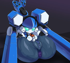 anus blush bodily_fluids breasts butt butt_focus female flexible folded genital_fluids genitals legs_behind_head legs_up machine mouthless not_furry presenting presenting_anus presenting_vulva solo vaginal_fluids vulva y_anus pochincoff medabots android blazermate humanoid robot