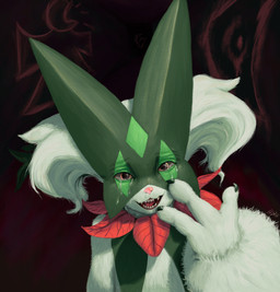 black_sclera bodily_fluids claws clothing crying crying_at_viewer dark_mask fangs fur green_body green_claws green_fur green_hair green_mask hair leaf looking_at_viewer open_mouth orange_eyes pink_nose red_clothing solo tears teeth two_tone_mask halfbaked-hope nintendo pokemon generation_9_pokemon meowscarada pokemon_(species) 2025 hi_res signature