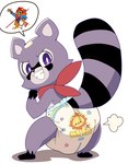 anthro clean_diaper clothed clothing diaper diaper_fetish fur kerchief little_kings_(diaper) male simple_background smile solo tail wearing_diaper wetness_indicator coopitchu abuniverse indigo_park little_kings rambley_raccoon mammal procyonid raccoon digital_media_(artwork)