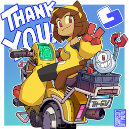 4_fingers anthro breasts brown_body brown_hair clothing duo eyebrows eyelashes eyewear eyewear_on_head female fingers gesture goggles goggles_on_head hair hand_gesture looking_at_viewer looking_back looking_back_at_viewer machine magenta_eyes male motorcycle v_sign vehicle whiskers yellow_clothing thedark101 gameoverse glitch_productions kaboodle_(gameoverse) kit_bodega domestic_cat felid feline felis mammal robot 1:1 2026 hi_res