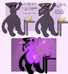 anthro banana biped black_body black_eyes dialogue fangs food fruit male navel open_mouth plant solo teeth text k1ko javi_(k1ko) domestic_cat felid feline felis mammal 2023 english_text hi_res