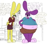 anthro belly big_belly biped black_text clothed clothed_anthro clothed_female clothing college color_coded_text comic_panel countershading detailed_background dialogue dormitory female female_anthro front_view fur gloves gold_text handwear inside markings obese obese_anthro obese_female overweight overweight_anthro overweight_female purple_body purple_countershading purple_fur purple_markings purple_text school simple_background solo text toony weight_gain weight_loss white_background white_clothing white_gloves white_handwear yellow_body yellow_countershading yellow_fur yellow_markings thatoneaceguy birne_granger rita_granger lagomorph leporid mammal rabbit 2019 digital_drawing_(artwork) digital_media_(artwork) english_text partially_colored sibling_(lore) sister_(lore) sisters_(lore)