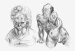 anthro anus backsack balls female genitals male raised_tail solo tail taga canid canine human humanoid mammal monochrome sketch