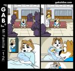 anthro baby barefoot bed blonde_hair doctor feet female furniture hair hospital male smile text young gabshiba gab_(comic) gab_shiba gaby_shiba gao_shiba canid canine canis domestic_dog felid mammal pantherine shiba_inu spitz tiger comic url