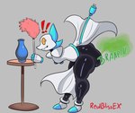 anthro bent_over big_butt bottom_heavy butt cleaning_tool clothing electrical_plug_tail fart fart_fetish feather_duster female floating_hands gas huge_butt machine onomatopoeia slit_dress solo sound_effects surprised_expression text thick_thighs tight_clothing vase white_body wide_hips redblissex deltarune undertale_(series) tasque_manager darkner felid feline mammal robot hi_res