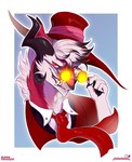 anthro clothing cosplay costume eyewear fangs fur glasses hat headgear headwear horn male necktie red_body red_eyes red_fur solo teeth white_body white_fur conditional_dnp meowcephei hellsing alucard_(hellsing) axzander sergal 2022 hi_res portrait