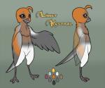 2016 anthro avian beak bird feathered_wings feathers female linnet_kestral_(vixiesnow) model_sheet nateday nude orange_body orange_feathers parrotbill semi-anthro side_view solo wings