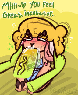 anthro big_penis blush blush_lines bodily_fluids clothing cum cum_in_mouth cum_inside deep_throat degradation dress duo ear_piercing ear_pull egg egg_insertion eyelashes fellatio female femboy fingers fluffy fluffy_ears fluffy_hair forced forced_oral game_over gameplay_mechanics genital_fluids genitals hair heart_eyes heart_symbol hooved_fingers hooves horn kneeling male male/female oral oral_penetration oviposition penetration penile penis piercing rape sex size_difference slime text x-ray_view bean0tastic atlyss beanie_(bean0tastic) slime_diva bovid caprine goo_creature mammal sheep hi_res