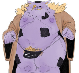 anthro bulge button_(fastener) button_eyes clothing fur male overweight overweight_anthro overweight_male plushie purple_body purple_fur seam_(sewing) solo stitch_(sewing) thong underwear sourbear deltarune undertale_(series) seam_(deltarune) animate_inanimate darkner felid feline living_plushie mammal 2025 digital_media_(artwork) hi_res