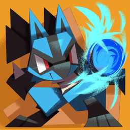 anthro aura aura_sphere cubism fur looking_at_viewer male orange_background simple_background smile solo spikes spikes_(anatomy) standing tuft kkxiao2 nintendo pokemon generation_4_pokemon lucario pokemon_(species) 1:1 2025 hi_res