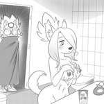 anthro bathing bathroom being_watched blush breasts duo female looking_at_another lotion lotion_bottle male navel nipples nude perfume_bottle surprised_expression toilet touching_breasts washing_breast lonbluewolf cyberconnect2 little_tail_bronx solatorobo beluga_damiens merveille_million canid canine caninu canis collie domestic_dog felid feline felineko herding_dog lynx mammal pastoral_dog sheepdog 1:1 2015 greyscale monochrome