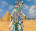 anthro balls black_balls black_ear_markings black_lips black_nipples black_nose black_penis blue_gem building bulge city claws clothing cloud colorful_background curvy_figure darkened_balls darkened_genitalia darkened_penis dessert detailed_bulge ear_markings egyptian egyptian_clothing exhibitionism eyebrows feet femboy flaccid food foreskin freckles front_view gem genital_outline genitals gesture glistening glistening_eyes glistening_genitalia glistening_hair glistening_thighs green_gem green_veil grey_eyebrows grey_hair hair hand_gesture harem_jewelry harem_outfit hindpaw humanoid_genitalia humanoid_penis jewelry lips looking_at_viewer makeup male markings navel neck_tuft nipples orange_background paws penis penis_outline pointing pointing_at_viewer pyramid red_gem relaxed_expression sand simple_background sky skyscraper smile solo standing thick_thighs tuft unretracted_foreskin veil yellow_eyes sam_nevadito_(artist) sam_nevadito arctic_fox canid canine canis fox mammal true_fox 2025 absurd_res hi_res line_art shaded signature soft_shading