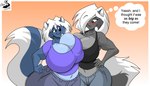 anthro big_breasts blush breasts clothing duo female text chrisandcompany kelsey_sienna mammal mephitid skunk 7:4 absurd_res english_text hi_res