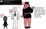 2022 absurd_res accent anthro bear blarf022 blarf_(blarf022) chart clothing dress english_text feet female foot_fetish freckles french_accent group height_chart hi_res human humanoid kinx_(blarf022) larger_anthro larger_female male mammal necktie sherry_bear_(blarf022) size_difference text trio
