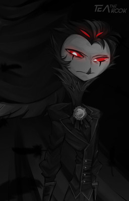 alternative_fashion anthro black_background black_body black_clothing black_fur black_hair bodily_fluids clothing crying curtains feathers formal_clothing formal_wear fur goth hair male neutral_expression red_eyes short_hair simple_background solo standing tears white_face teathekook hellaverse helluva_boss stolas_(helluva_boss) avian bird owl owl_demon dark_theme hi_res