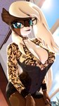 anthro blonde_hair blue_eyes breasts brown_body cleavage clothed clothing eyewear female glasses hair long_hair long_sleeves looking_at_viewer solo anthroponiessfm hasbro my_little_pony fan_character starry_snow_(oc) deer deer_pony equid equine hybrid mammal 3d_(artwork) 9:16 digital_media_(artwork) hi_res source_filmmaker_(artwork)