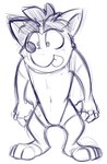 0r0ch1 activision anthro bandicoot clothing crash_bandicoot crash_bandicoot_(series) fingerless_gloves gloves hair handwear latex leotard looking_at_viewer male mammal marsupial sketch solo standing tongue tongue_out