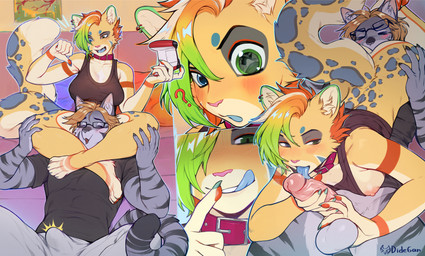 anthro asphyxiation choking duo female genitals head_between_thighs leg_grab licking male male/female oral penile penis penis_lick sex squish thigh_grab thigh_squish tongue dide6an felid feline mammal hi_res