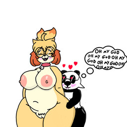 anthro areola aroused belly big_breasts big_butt bodily_fluids breasts butt crooked_teeth duo eyes_closed eyewear female glasses gynomorph hair heart_eyes heart_symbol hug hugging_another hugging_butt intersex lgbtq love nerd overweight overweight_female pink_areola saliva shortstack shortstack_female smile thick_thighs thought_bubble tied_hair tongue tongue_out frutigooner animal_crossing nintendo derpybelle isabelle_(animal_crossing) mei_(frutigooner) bear canid canine canis domestic_dog giant_panda mammal shih_tzu toy_dog 1:1 crossover trans_(lore) trans_woman_(lore)