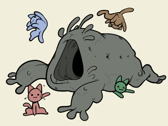 3_toes ambiguous_feral ambiguous_gender black_eyes blue_body bodily_fluids brown_body empty_eyes feet feral flying_sweatdrops gesture green_body grey_body group hand_gesture midair nervous open_mouth pointing pointy_ears prick_ears quadruped red_body red_tail simple_background size_difference sweat sweatdrop sweaty_face tail tan_background toes x_eyes itsunknownanon mewgenics crater_maker_(mewgenics) domestic_cat felid feline felis mammal monster 2026 4:3 absurd_res colored digital_drawing_(artwork) digital_media_(artwork) full-length_portrait hi_res portrait shaded