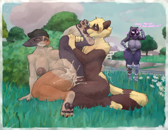 3_toes :3 anal anal_penetration anthro areola armor beanie beanie_only big_breasts big_butt blush bodily_fluids boots breasts brown_areola butt clothing cum cum_in_ass cum_inside duo_focus ear_piercing ejaculation eye_scar facial_scar feet female female_penetrated foot_fetish foot_lick foot_play footwear fur gauntlets genital_fluids genitals gloves grass grass_field group handwear hat hat_only headgear headgear_only headwear headwear_only hood licking lying lying_on_ground male male/female male_penetrating male_penetrating_female markings mostly_nude multicolored_body multicolored_fur on_back on_ground penetration penile penile_penetration penis penis_in_ass piercing plant purple_body purple_fur raised_leg scar sex shaking shoes spread_legs spread_toes spreading stealth_sex striped_markings striped_tail stripes sweat tail tail_markings text thick_thighs toes tongue trio fuzzycreature epic_games fortnite meow_skulls raven_team_leader bear calico_cat domestic_cat felid feline felis mammal unknown_species absurd_res digital_drawing_(artwork) digital_media_(artwork) digital_painting_(artwork) english_text hi_res painting_(artwork)