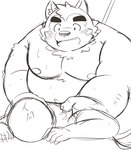 anthro back_massage belly blush duo eyebrows lying male male/male massage moobs nipples on_front overweight overweight_male smile thick_eyebrows puss3250 lifewonders live_a_hero anon mokdai canid canine canis domestic_dog human mammal hi_res sketch