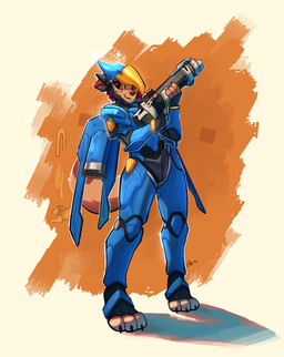 3_toes armor blue_armor claws cosplay dipstick_tail eye_markings feet female fur futuristic hair holding_object holding_weapon jet_pack machine markings orange_eyes power_armor red_hair science_fiction solo tail tail_markings tan_body tan_fur toe_claws toeless_(marking) toes visor_helmet weapon enginetrap blizzard_entertainment overwatch pharah_(overwatch) syl_(enginetrap) canid canine canis jackal mammal 2025 hi_res hieroglyphic_text shaded nonbinary_(lore)