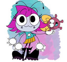 antennae_(anatomy) anthro clothing female female/female footwear gloves handwear multi_arm multi_limb pink_body shoes young anonymous_artist amphibia_(series) disney the_buzz_on_maggie maggie_pesky polly_plantar amphibian arthropod fly_(animal) frog insect 2022 absurd_res crossover hi_res