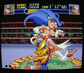 backless_clothing belly_punching big_breasts blonde_hair blue_hair boxing boxing_gloves breasts cleavage clothed clothing crt_effect duo female fight hair handwear long_hair punch sport nakamangahikari capcom darkstalkers punch-out!! rival_schools super_punch-out!! felicia_(darkstalkers) tiffany_lords animal_humanoid cat_humanoid felid felid_humanoid feline feline_humanoid human humanoid mammal mammal_humanoid digital_media_(artwork) pixel_(artwork)