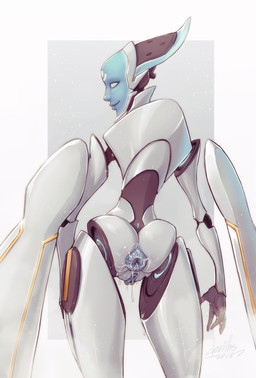 anus blue_body blue_skin blue_vulva bodily_fluids butt cum cum_in_ass cum_inside female genital_fluids genitals glistening glistening_body looking_at_viewer looking_back machine not_furry puffy_anus simple_background solo vulva white_eyes devil_hs blizzard_entertainment overwatch echo_(overwatch) android humanoid robot 2018 digital_media_(artwork) hi_res