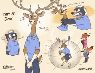4_fingers angry anthro antlers asphyxiation black_nose blue_body blue_fur brown_body brown_fur choking clenched_teeth clothed clothed_anthro clothed_female clothed_male clothing count cracking_neck crater day_count female female_anthro fingers fur gloves_(marking) grey_body grey_fur grin group hair horn humanoid_hands larger_anthro larger_male male male_anthro markings pink_nose praying red_body red_fur size_difference smaller_anthro smaller_female smaller_male smile tail teeth text tongue tongue_out white_body white_fur white_hair aar0njay disney inktober inktober_2025 vargskelethor yamcha_death_pose zootopia joel_(zootopia) judy_hopps karen_(zootopia) nick_wilde american_red_fox badger canid canine deer european_rabbit fox honey_badger lagomorph leporid mammal mustelid musteline oryctolagus rabbit red_fox true_fox 2025 species_name
