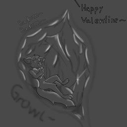 ambiguous_gender anthro dripping duo happy heart_beating heart_symbol holidays hug organs rumbling_stomach safe_vore soft_vore stomach vore jasper_gale valentine's_day canid canine mammal 1:1 black_and_white hi_res monochrome sketch