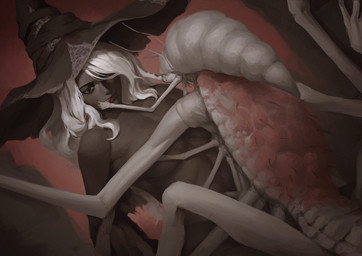 ambiguous_penetration antennae_(anatomy) anthro clothing duo exoskeleton female grey_body grey_skin hair hat headgear headwear interspecies licking lying magic_user male male/female not_furry nude on_back penetration proboscis_(anatomy) teratophilia tongue tongue_out white_body white_hair wizard_hat dualberettas elden_ring elden_ring_nightreign fromsoftware recluse_(nightreign) arthropod human humanoid mammal monster monstrous_humanoid