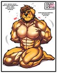 anthro barazoku bdsm blush border kneeling male muscular paws petplay roleplay solo text white_border yellow_body cl.rudolph mythology garth_mentzel_monroe canid canine canis mammal mythological_canine mythological_creature werecanid werecanine werecreature werewolf wolf absurd_res english_text hi_res superabsurd_res