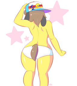 anthro back_boob bare_back baseball_cap bodily_fluids breasts clothed clothing female fur hair hat headgear headwear rear_view shoulder_blades skimpy solo sweat sweatdrop tail tail_motion tailwag topless topless_anthro topless_female yellow_body yellow_fur theycallhimcake sam_kensington canid canine canis domestic_dog mammal 2015 2d_animation animated digital_media_(artwork) frame_by_frame hi_res loop portrait signature three-quarter_portrait