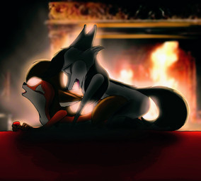 anthro black_hair doggystyle duo eyes_closed female fireplace from_behind_position fur grey_body grey_fur hair male male/female open_mouth orange_body orange_fur sex tail zerogee lily_taylor sviatoslav_vulpula canid canine fox mammal vampire absurd_res hi_res