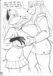 big_breasts breast_fondling breast_smother breasts canine clothed clothing dress eye_contact eyewear female fondling fox glasses huge_breasts lesbian mammal max_blackrabbit monochrome plain_background raven_hunt smothering standing teacher tight_clothing white_background
Rating: Questionable
Score: 8
User: slydevious
Date: November 05, 2010