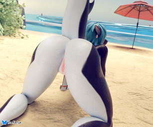 all_fours anthro beach big_butt blue_hair butt female genitals hair jewelry looking_back multicolored_body nude public raised_tail sea solo tail two_tone_body umbrella vulva water wet rileyarlic_(artist) valorlynz_(modeler) zea_nalya aquatic cetacean dolphin mammal oceanic_dolphin orca toothed_whale 3d_(artwork) 6:5 digital_media_(artwork) hi_res