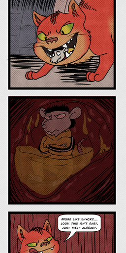 digestion duo feral in_mouth killing male male/male micro mouth_shot open_mouth text vore weight_gain chubbyjam ratz the_beano domestic_cat felid feline felis mammal murid murine rat rodent absurd_res comic english_text hi_res
