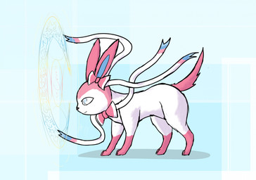ambiguous_gender blue_background blue_eyes blue_inner_ear bow_(anatomy) feral fur leg_markings magic magic_user markings pattern_background pink_body pink_fur ribbons_(anatomy) shadow simple_background socks_(marking) solo tail white_body white_fur harker_(artist) nintendo pokemon eeveelution generation_6_pokemon pokemon_(species) sylveon hi_res