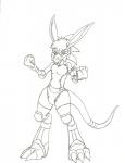 anthro big_spikes boots bulge clothed clothing digitigrade elbow_pads footwear gloves hair handwear head_spikes hi_res knee_pads kobold looking_at_viewer monochrome naivintage nivanne overbite partially_clothed pose scalie simple_background sketch solo spikes spikes_(anatomy) swimming_trunks swimwear teeth white_background wrestler