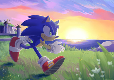 5_fingers anthro apotos biped black_nose blue_body blue_fur clothing countershade_fur countershading day detailed_background fingers footwear fur gloves grass grass_field green_eyes handwear light male multicolored_clothing multicolored_footwear multicolored_shoes outside plant red_clothing red_footwear red_shoes rock running sea seaside shadow shoes sky skyline smile solo sun sunlight sunrise tan_body tan_countershading tan_fur two_tone_clothing two_tone_footwear two_tone_shoes water white_clothing white_footwear white_gloves white_handwear white_shoes windmill siggiedraws sega sonic_the_hedgehog_(series) sonic_unleashed sonic_the_hedgehog eulipotyphlan hedgehog mammal 2021 digital_drawing_(artwork) digital_media_(artwork) digital_painting_(artwork) hi_res lineless painting_(artwork) redraw shaded signature