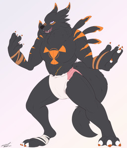 anthro clean_diaper diaper front_view looking_at_viewer male muscular muscular_male open_mouth pull-ups_(diaper) solo standing toothy_smile steelshark bandai_namco digimon mythology data_(datahazard64) canid canine digimon_(species) guilmon hybrid mammal mythological_canine mythological_creature werecanid werecanine werecreature weregarurumon werewolf absurd_res hi_res